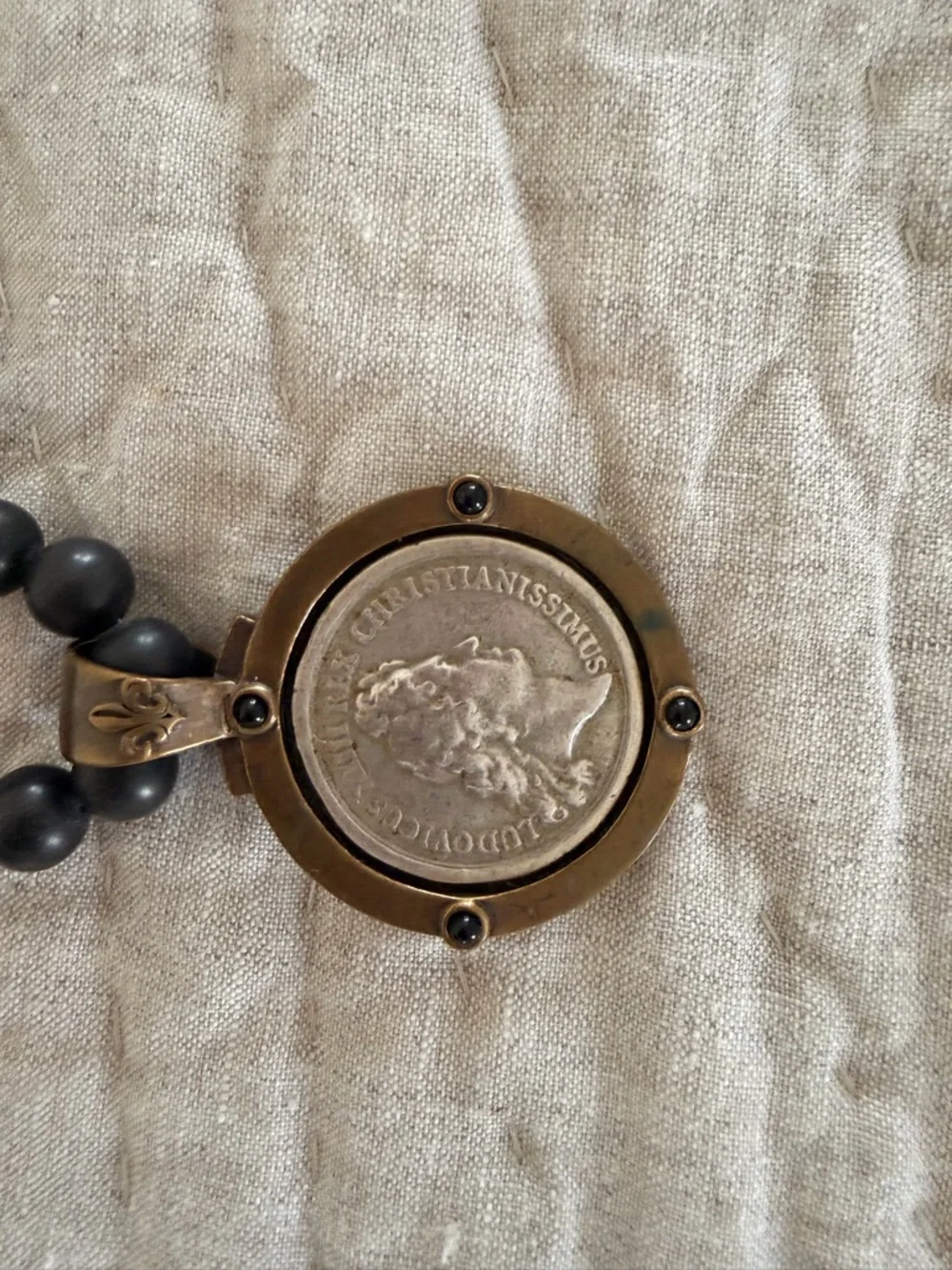 Black Beaded Necklace with Coin Pendant - Picture 3 of 5
